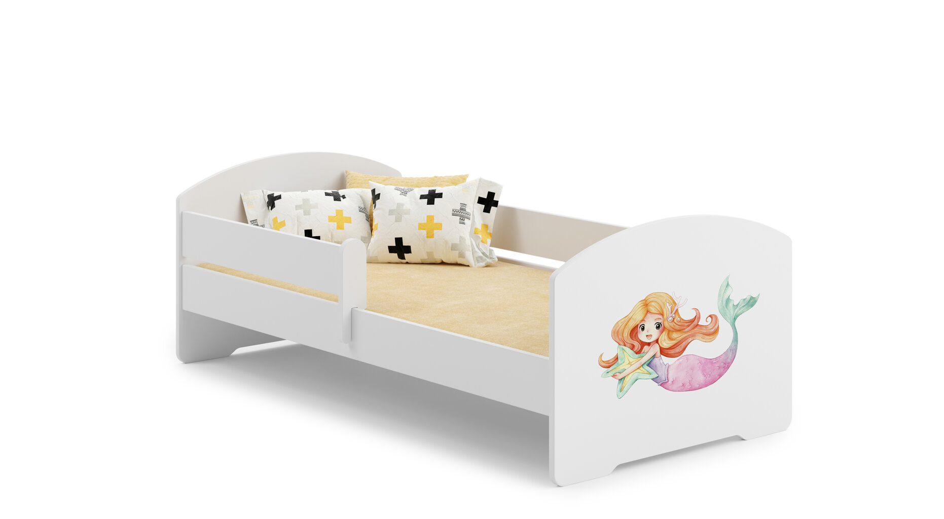 Voodi ADRK Furniture Pepe Barrier Mermaid with a Star, 160x80 cm, valge цена и информация | Lastevoodid | kaup24.ee