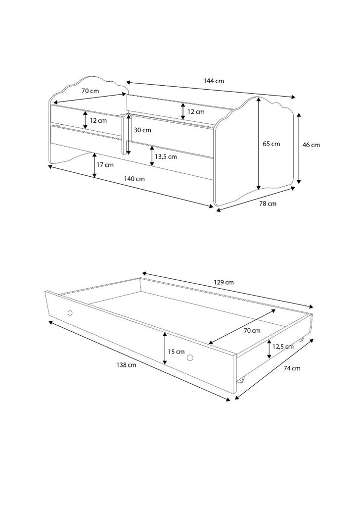 Voodi ADRK Furniture Casimo Barrier Sleeping Princess, valge цена и информация | Lastevoodid | kaup24.ee