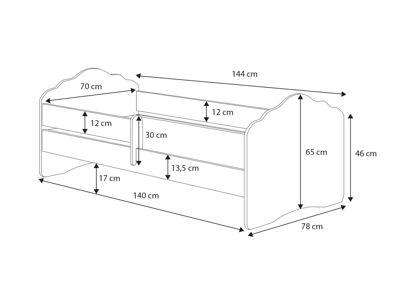 Voodi ADRK Furniture Casimo Barrier Princess Black, valge цена и информация | Lastevoodid | kaup24.ee