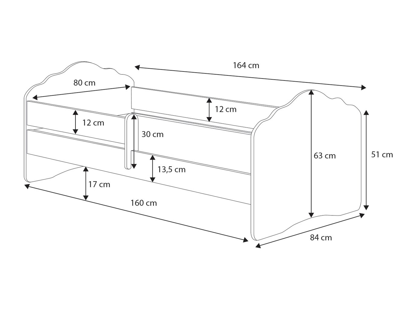 Voodi ADRK Furniture Casimo Barrier Unicorn, 160x80 cm, valge hind ja info | Lastevoodid | kaup24.ee