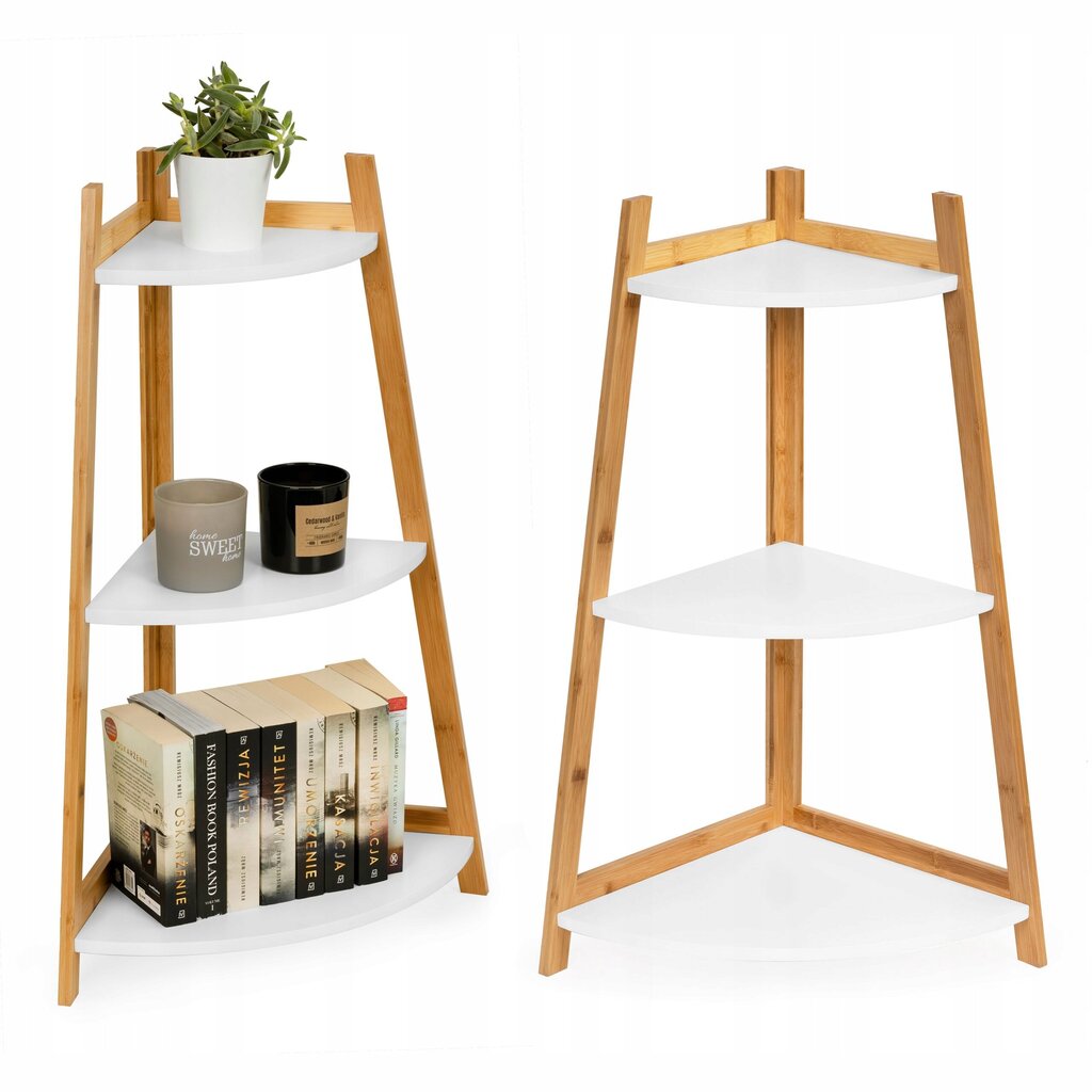 Modernhome Corner bamboo bookcase with 3 shelves hind ja info | Riiulid | kaup24.ee