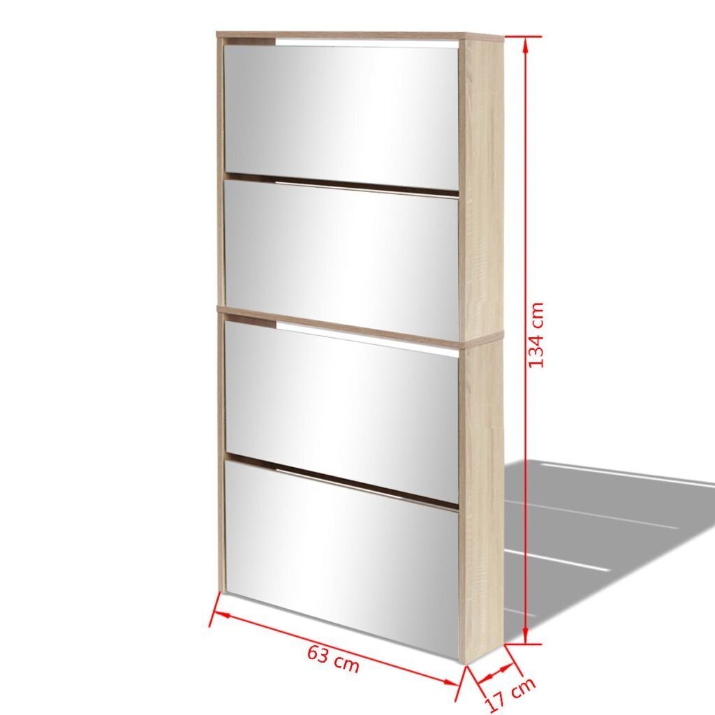 vidaXLi nelja sahtliga kingakapp peegliga tamm 63 x 17 134 cm hind ja info | Jalatsikapid, jalatsiriiulid | kaup24.ee