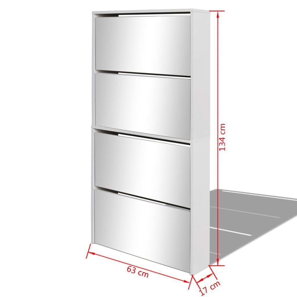 vidaXLi 4 sahtliga kingakapp peegliga valge 63 x 17 134 cm hind ja info | Jalatsikapid, jalatsiriiulid | kaup24.ee