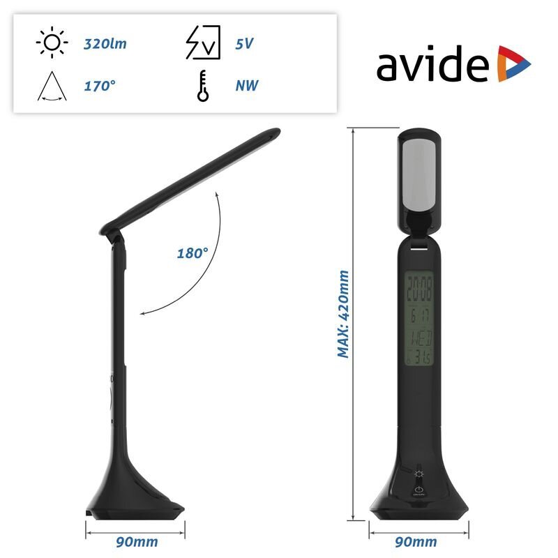 LED laetav laualamp Avide Calendar 5W, must hind ja info | Laualambid | kaup24.ee