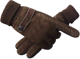 Мужские зимние замшевые перчатки KR76, коричневые  цена и информация | Мужские шарфы, шапки, перчатки | kaup24.ee