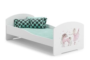 Voodi ADRK Furniture Pepe Ballerina with Unicorn, 160x80 cm, valge цена и информация | Детские кровати | kaup24.ee