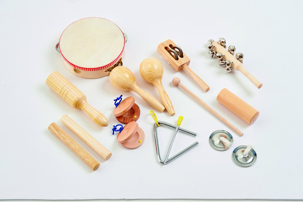 Puidust laste muusikariistade löökpillide komplekt, 16-osaline hind ja info | Imikute mänguasjad | kaup24.ee