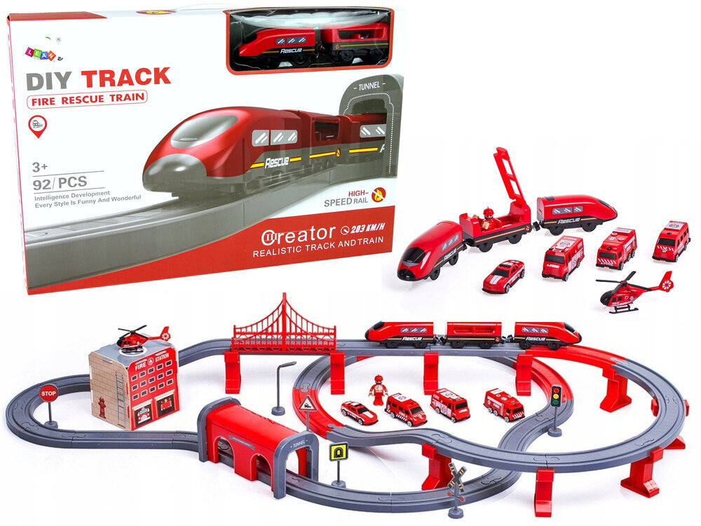 Tuletõrjedepoo komplekt koos rongiga Lean Toys hind ja info | Poiste mänguasjad | kaup24.ee