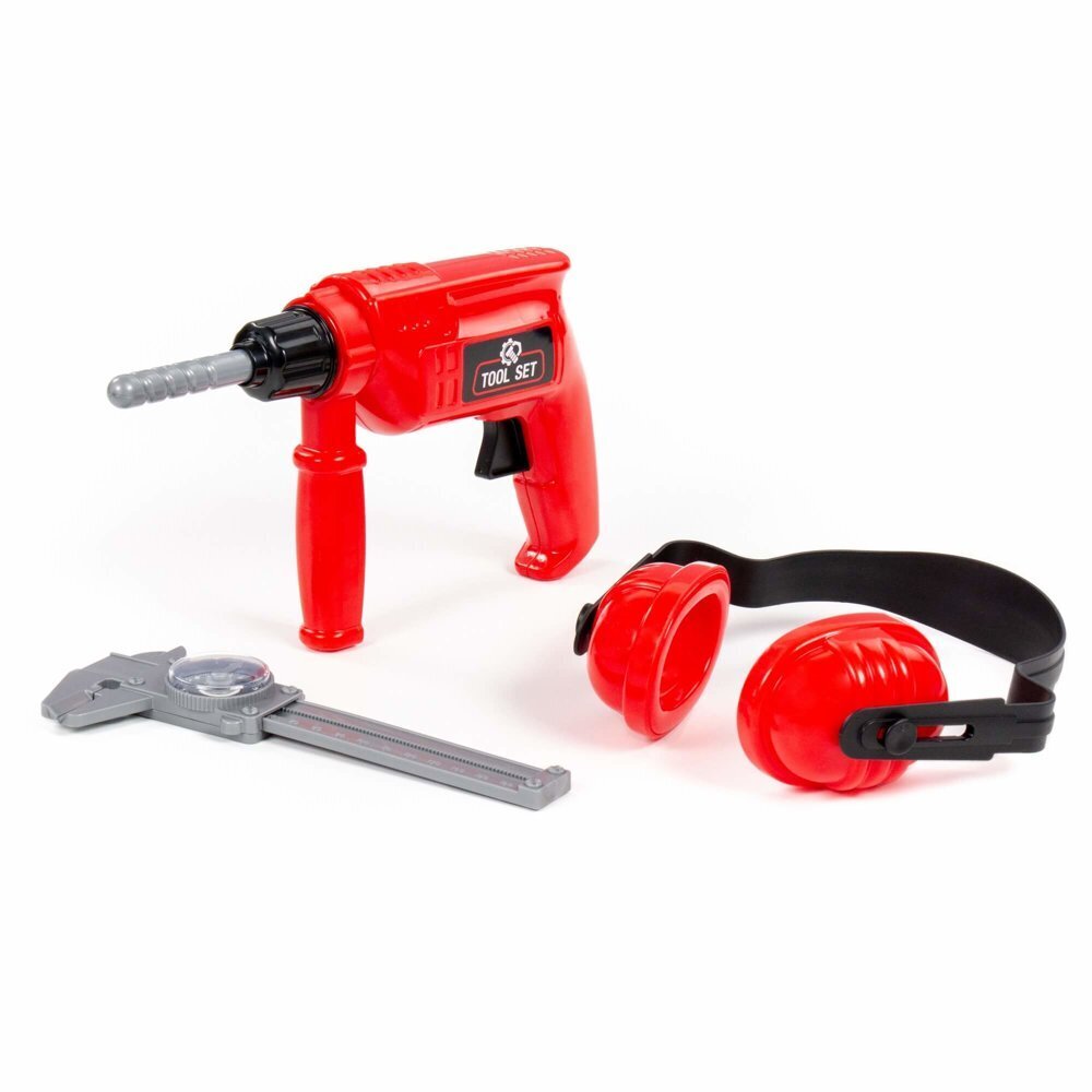 Tööriistade komplekt: punane puur, kõrvaklapid ja nihik hind ja info | Poiste mänguasjad | kaup24.ee