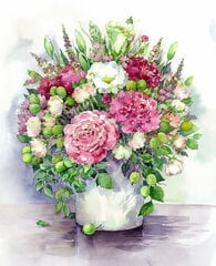 Teemantmosaiigi komplekt 40x50 cm. "Bright peonies with green fruits in a white vase" цена и информация | Алмазная мозаика | kaup24.ee