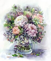 Алмазная мозаика 40x50 cm. "Bouquet with peonies and herbs in lilac colors" цена и информация | Алмазная мозаика | kaup24.ee