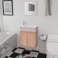 vidaXLi kolmeosaline vannitoa mööbli- ja valamukomplekt, beež hind ja info | Vannitoa komplektid | kaup24.ee