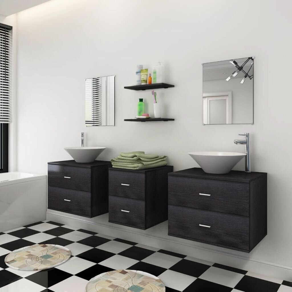 vidaXL-i üheksaosaline vannitoamööbli komplekt, must цена и информация | Vannitoa komplektid | kaup24.ee