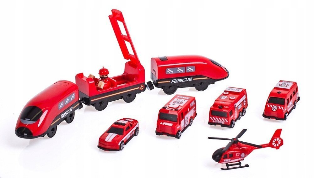 Tuletõrjelinnaku rongikomplekt Lean Toys, punane цена и информация | Poiste mänguasjad | kaup24.ee