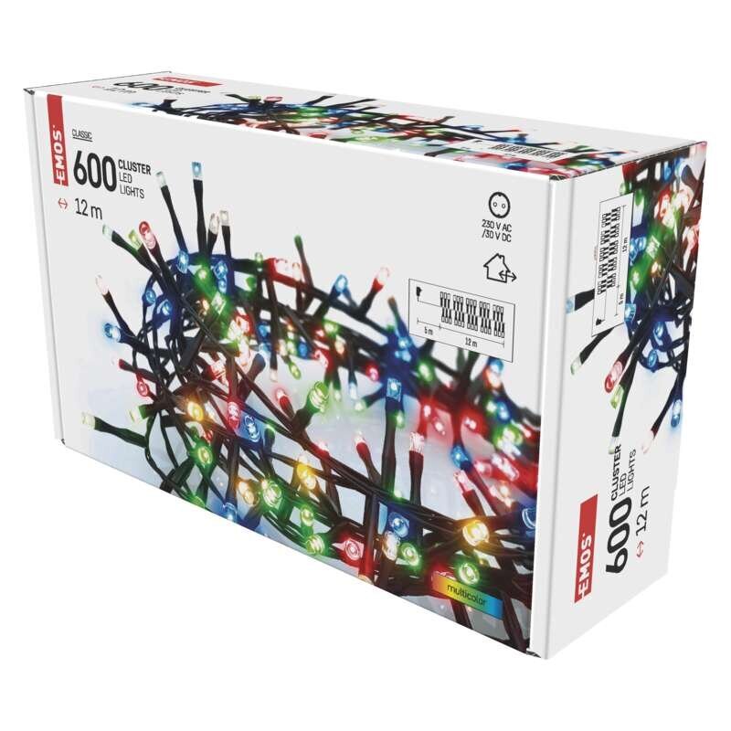 Mitmevärviline jõulutulede valguskett 600 LED Cluster, 12 m hind ja info | Jõulutuled | kaup24.ee
