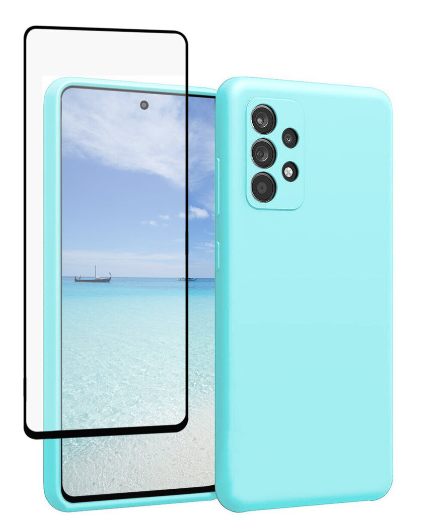 Protection set -silikoonist ümbris Samsung Galaxy A53 5G SoundBerry(real liquide silicone Easy Clean) sinine (Turquoise crystal) + kaitseklaas Superior 5D цена и информация | Telefoni kaaned, ümbrised | kaup24.ee