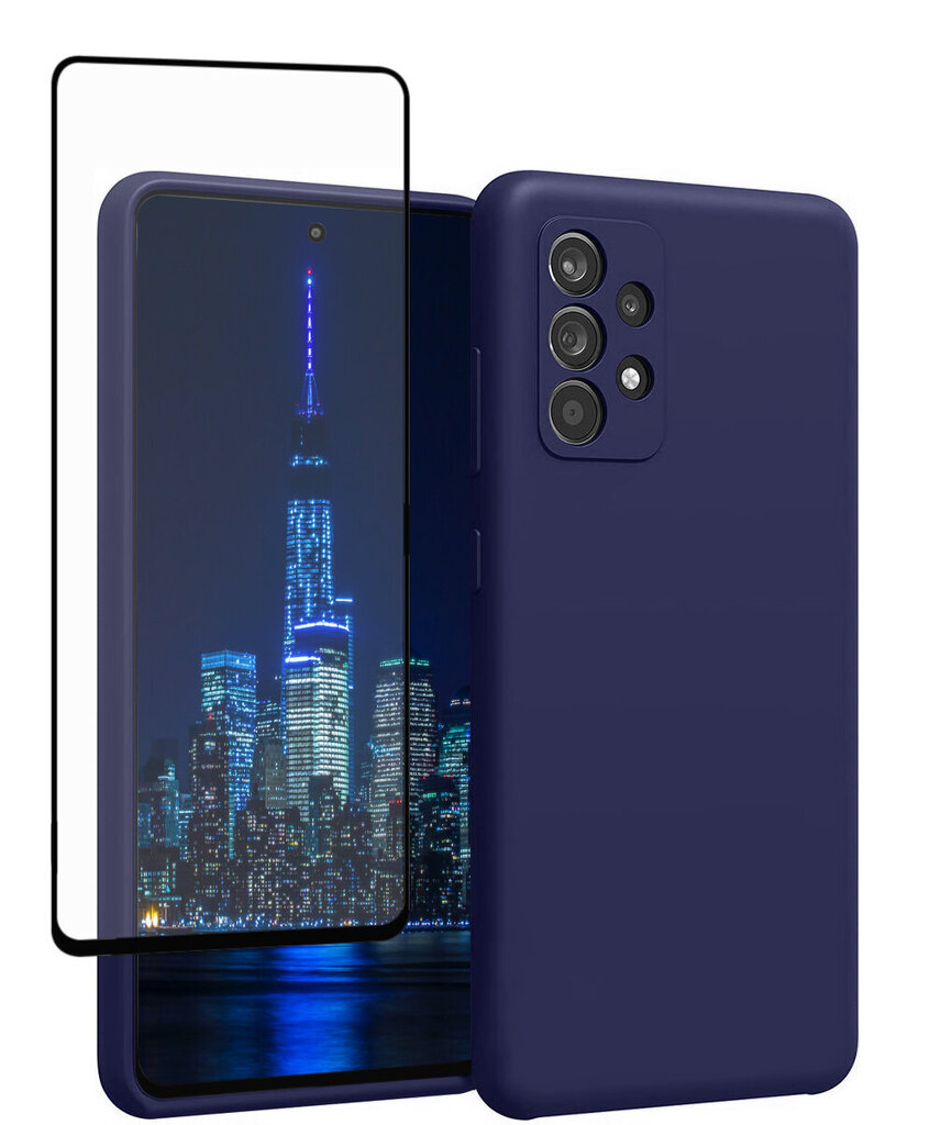 Protection set -silikoonist ümbris Samsung Galaxy A53 5G SoundBerry(real liquide silicone Easy Clean) sinine (Midnight blue) + kaitseklaas Superior 5D цена и информация | Telefoni kaaned, ümbrised | kaup24.ee