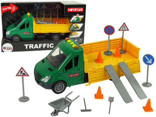 Teetööde sõiduk koos liiklusmärkide ja lisadega hind ja info | Poiste mänguasjad | kaup24.ee