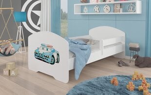 Voodi ADRK Furniture Pepe Barrier Police Car, 140x70 cm, valge цена и информация | Детские кровати | kaup24.ee