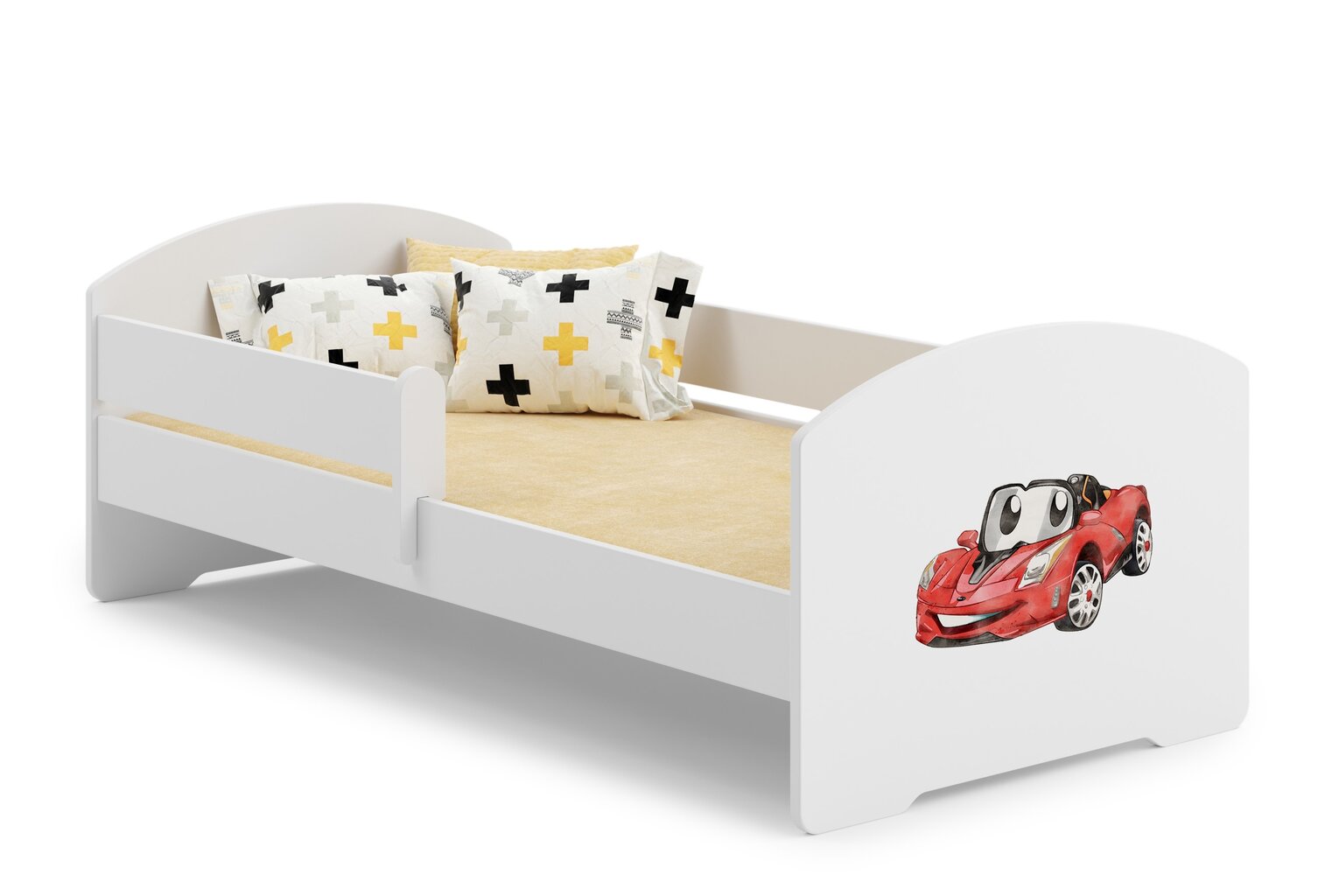 Voodi ADRK Furniture Pepe Barrier Red Car, 140x70 cm, valge цена и информация | Lastevoodid | kaup24.ee