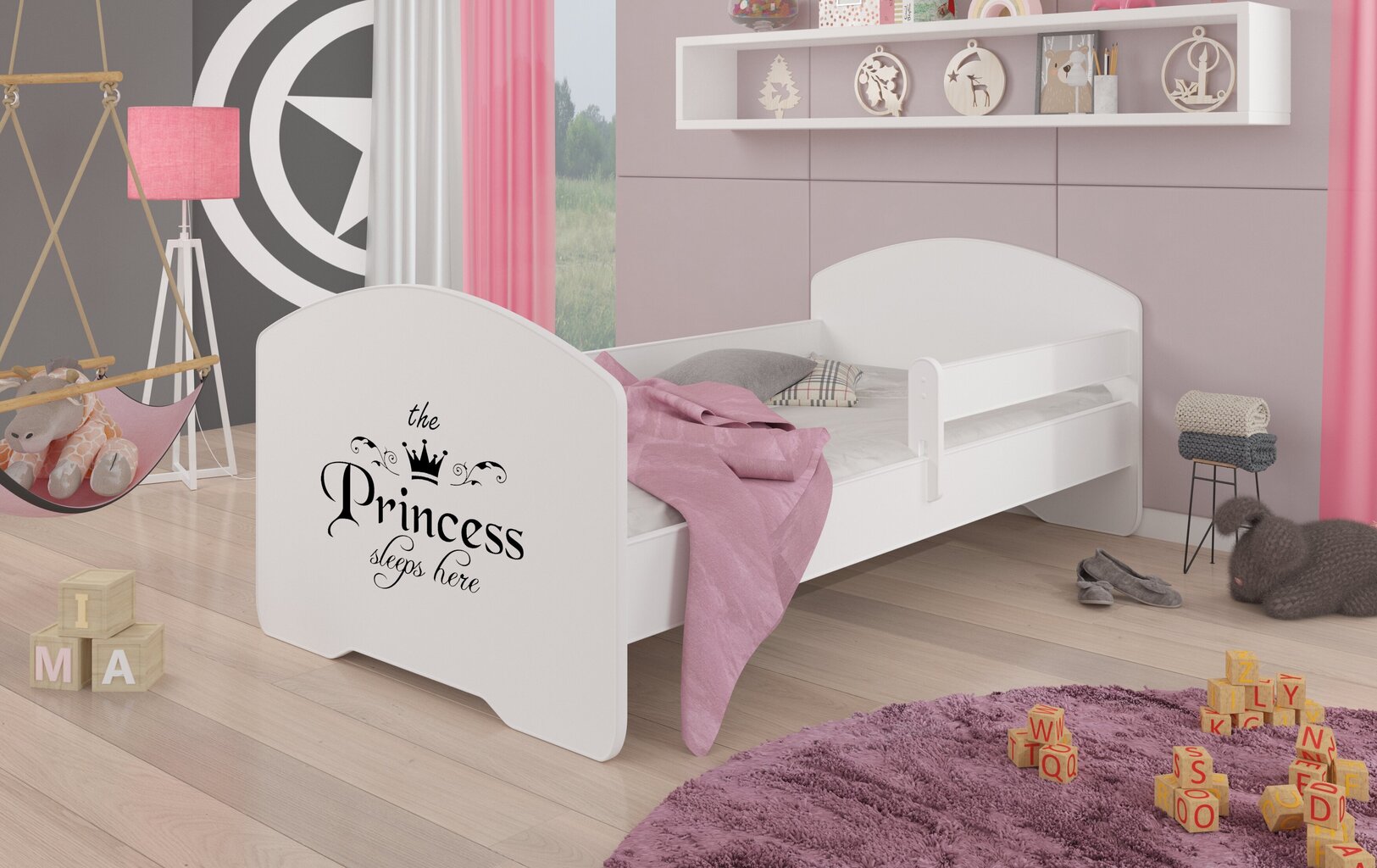 Voodi ADRK Furniture Pepe Barrier Princess Black, 140x70 cm, valge hind ja info | Lastevoodid | kaup24.ee