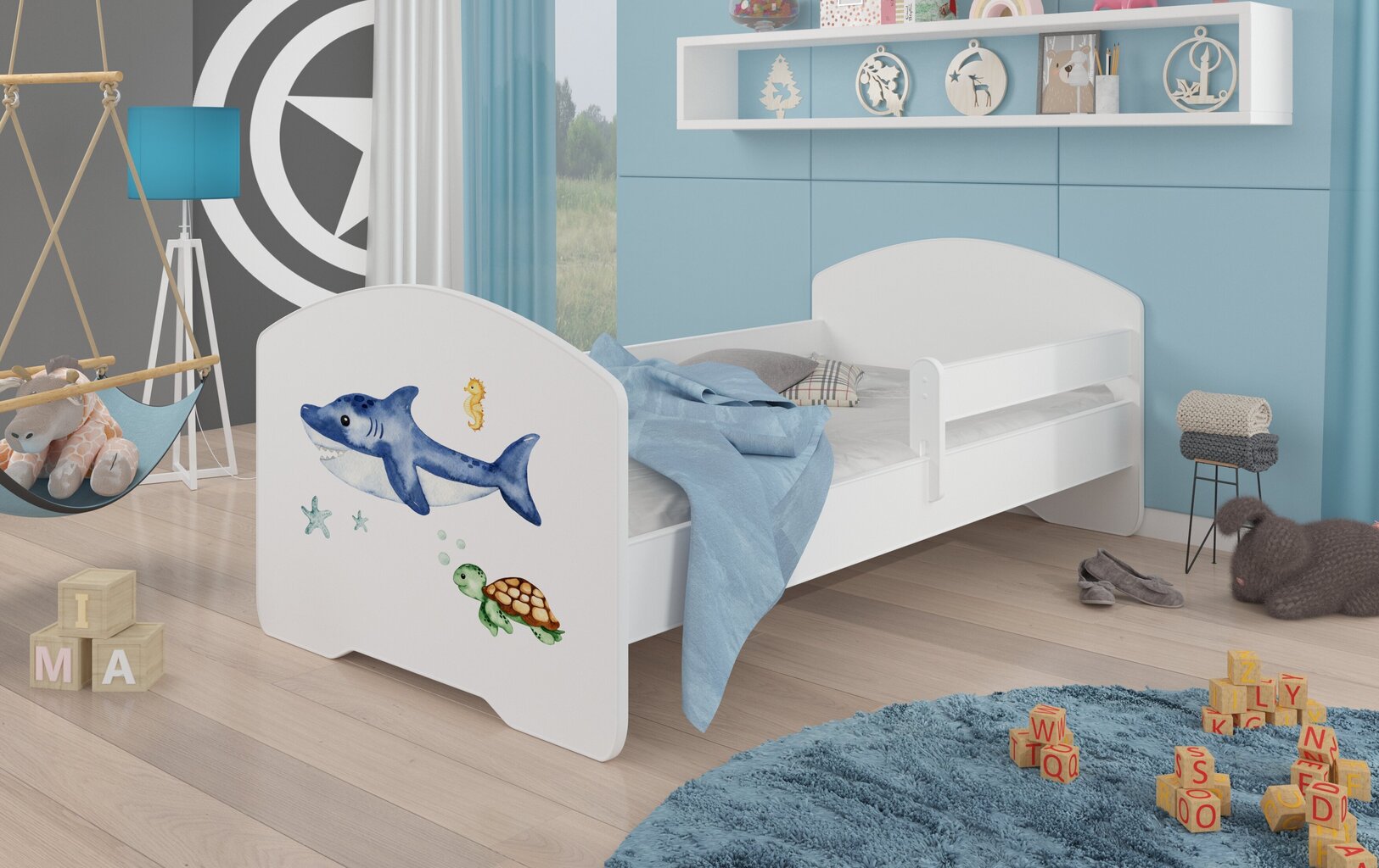 Voodi ADRK Furniture Pepe Barrier Sea Animals, 140x70 cm, valge hind ja info | Lastevoodid | kaup24.ee