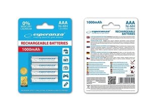 Аккумулятор Esperanza EZA102Вт Ni-MH AAA 1000 мАч x4 цена и информация | Esperanza Освещение и электротовары | kaup24.ee