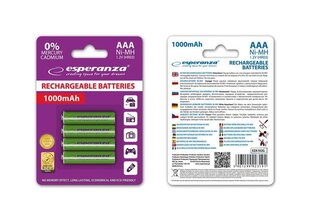 Laetavad patareid Esperanza EZA102G Ni-MH AAA 1000MAH x4 цена и информация | Батарейки | kaup24.ee