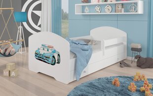 Voodi ADRK Furniture Pepe Barrier Police Car, 140x70 cm, valge цена и информация | Детские кровати | kaup24.ee