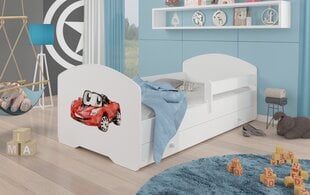 Voodi ADRK Furniture Pepe Barrier Red Car, 140x70 cm, valge цена и информация | Детские кровати | kaup24.ee