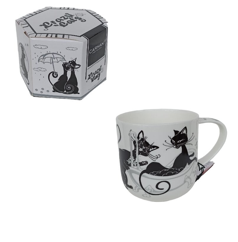Kruus kassiga Crazy Cats, Carmani, valge, must, 0,5 l hind ja info | Originaalsed tassid | kaup24.ee