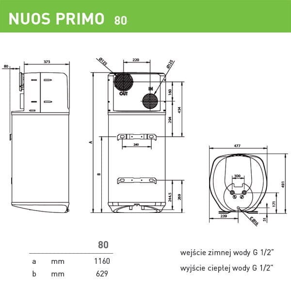 Soojuspumbaga veesoojendi Ariston Nuos Primo80, 80L, 3623238 hind ja info | Boilerid | kaup24.ee