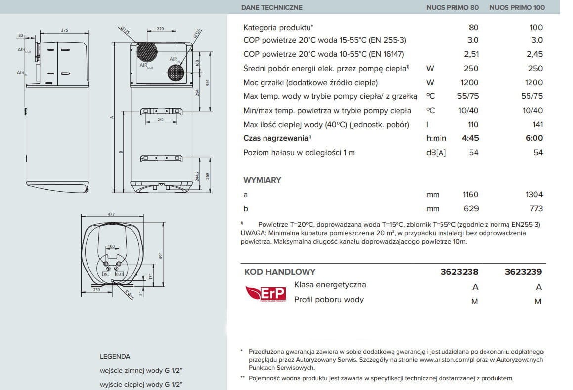 Soojuspumbaga veesoojendi Ariston Nuos Primo80, 80L, 3623238 hind ja info | Boilerid | kaup24.ee