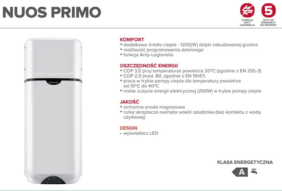 Soojuspumbaga veesoojendi Ariston Nuos Primo80, 80L, 3623238 hind ja info | Boilerid | kaup24.ee