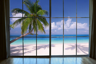 Фотообои - Вид на пляж из окна 375х250 см цена и информация | Фотообои | kaup24.ee