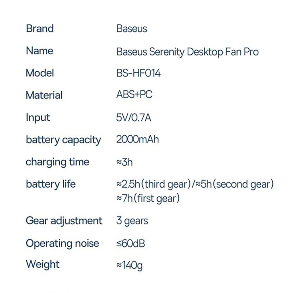 Lauaventilaator Baseus Serenity hind ja info | Ventilaatorid | kaup24.ee