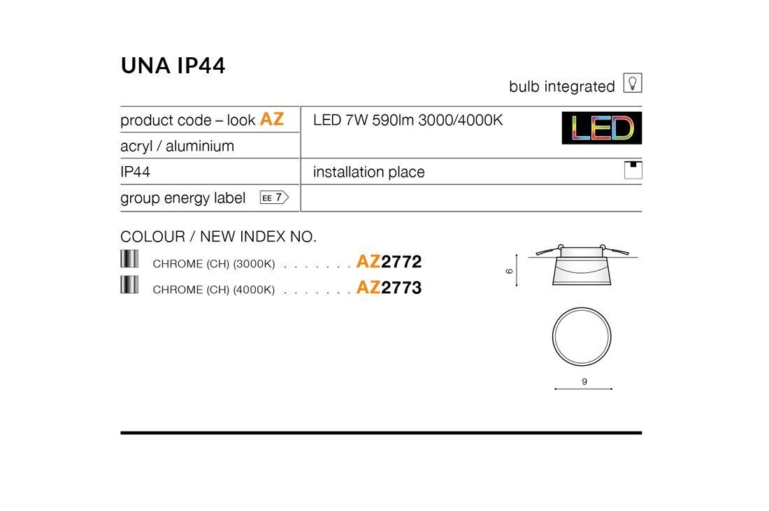 Vannitoa süvistatav valgusti AZzardo Una AZ2773 hind ja info | Süvistatavad ja LED valgustid | kaup24.ee