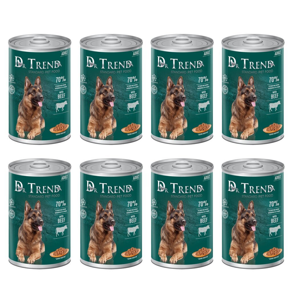 Dr. Trend täismärg toit täiskasvanud koertele kõikidele tõugudele veiselihaga, tükid mahedas kastmes, 8 x 1250 g hind ja info | Konservid koertele | kaup24.ee