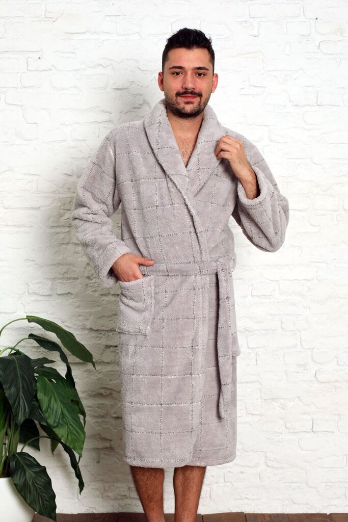 Meeste hommikumantel Cocoon 584000 01, helehall/valge 584000*01-XL hind ja info | Meeste hommikumantlid, pidžaamad | kaup24.ee