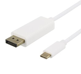 USB-C - DisplayPort kaabel Deltaco 4K UHD, kullatud pistikud, 2m, valge / USBC-DP201-K ​​​​/ 00140016 hind ja info | Kaablid ja juhtmed | kaup24.ee