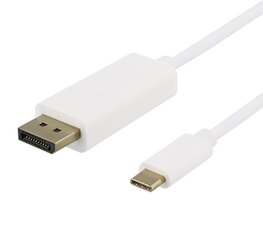 USB-C - DisplayPort kaabel Deltaco 4K UHD, kullatud pistikud, 1m, valge / USBC-DP101-K / 00140013 hind ja info | Kaablid ja juhtmed | kaup24.ee