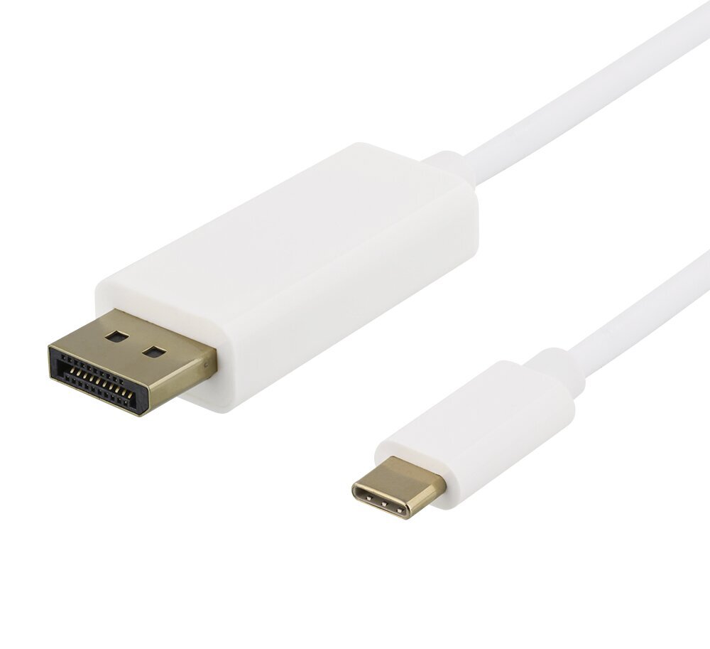 USB-C - DisplayPort kaabel Deltaco 4K UHD, kullatud pistikud, 1m, valge / USBC-DP101-K / 00140013 цена и информация | Kaablid ja juhtmed | kaup24.ee