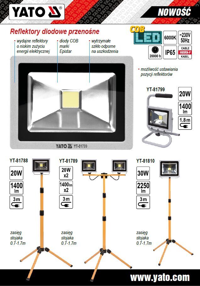 Prožektor LED 20 W x 2 + teleskoopalus Yato (YT-81789) hind ja info | Taskulambid, prožektorid | kaup24.ee