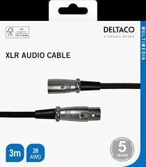 XLR аудиокабель DELTACO 3-pin male - 3-pin female, 26 AWG, 3м, черный / XLR-1030-K / 00160003 цена и информация | Кабели и провода | kaup24.ee