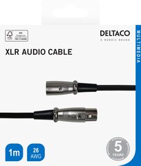 XLR аудиокабель Deltaco 3-pin male - 3-pin female, 26 AWG, 1м, черный / XLR-1010-K / 00160001 цена и информация | Кабели и провода | kaup24.ee