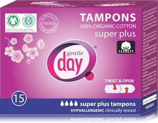 Ekologiški tamponai Gentle Day Super Plus 15 vnt. цена и информация | Тампоны, гигиенические прокладки для критических дней, ежедневные прокладки | kaup24.ee