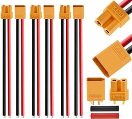 3 paari XT30 pistikut, Lipo akuühendused, silikoonkaabliga 100mm 16AWG RC Lipo FPV Drone hind ja info | Nutiseadmed ja aksessuaarid | kaup24.ee