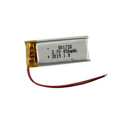 1 tk laetav Lipo aku 801738 (3.7v, 450mAh Lipo) portatiivse video mp3 mp4 telefoni LED valgus GPS jaoks hind ja info | Akud | kaup24.ee