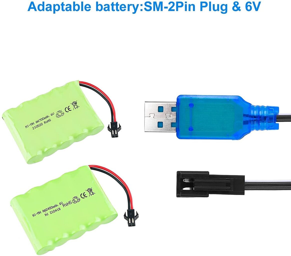 2 tk SM-2P USB laadija kaabel 250mAh väljund RC auto 6V Ni-Mh akudele helesinine värvus цена и информация | Nutiseadmed ja aksessuaarid | kaup24.ee