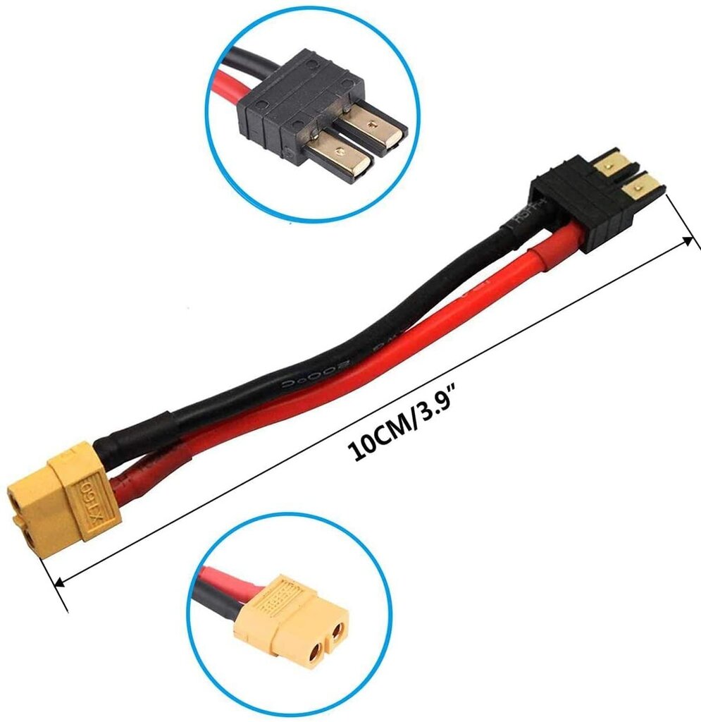 2 tk 12AWG XT60 naissoost ühendusega silikoonkaabli adapter, mis ühildub Traxxas RC LiPO NiMH ESC-laadijaga, 10CM цена и информация | Nutiseadmed ja aksessuaarid | kaup24.ee